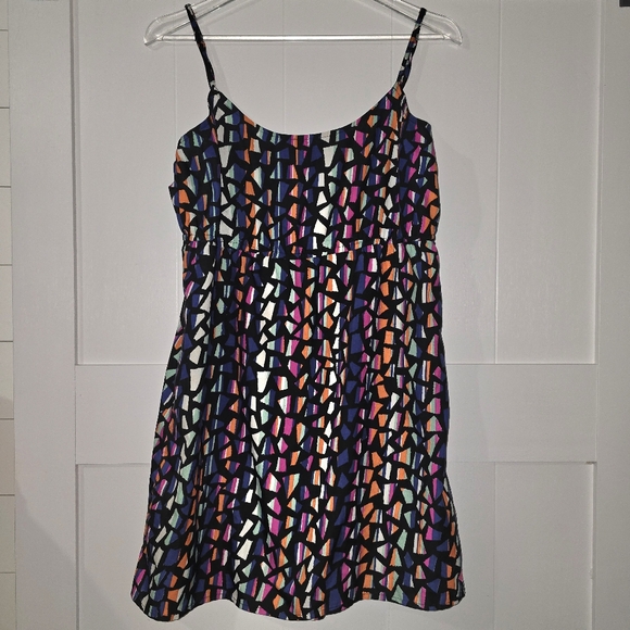 ROXY ♥︎ Black Multicolor Geometric Mini Dress Abstract Print Sundress - Picture 3 of 7